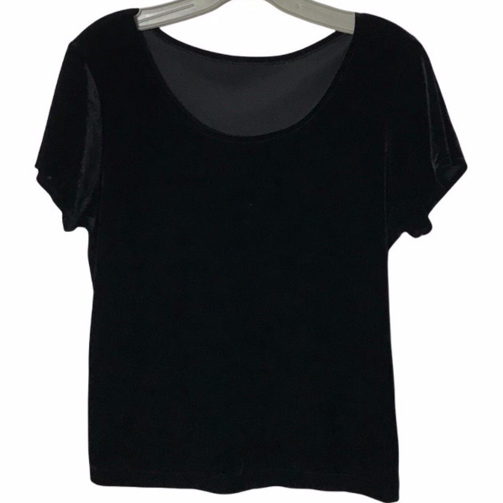 Black Stretchy Velvet Short Sleeve Scoop Neck Top